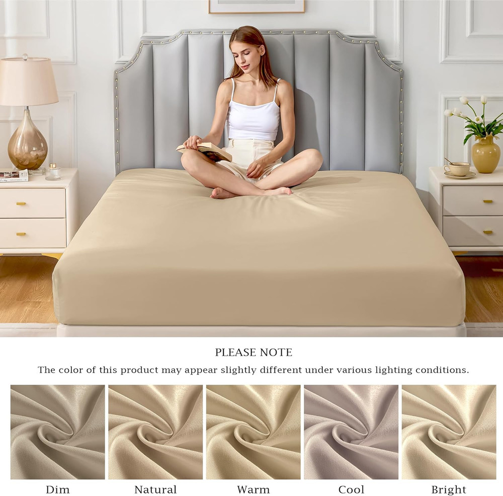 Pure Cotton Fitted Sheets King Size, 300 Thread Count Percale Sheets for King Si