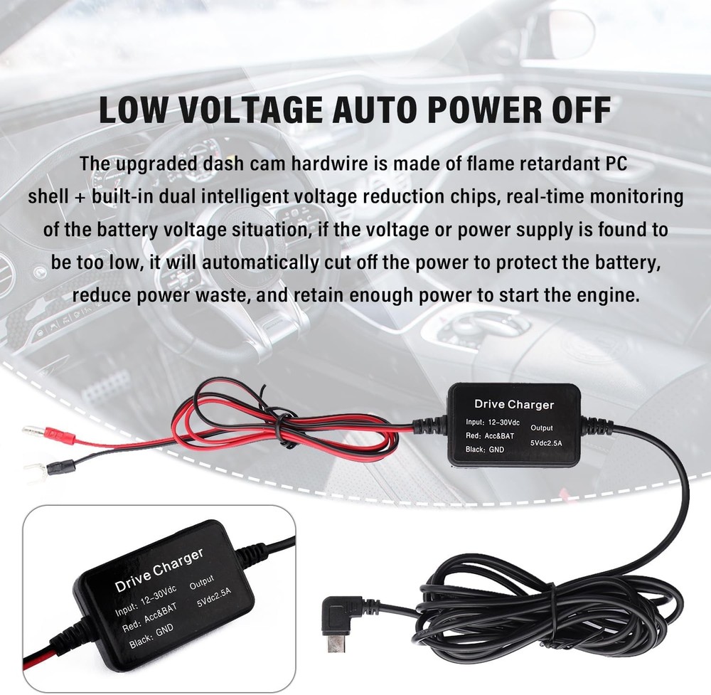 Dash Cam Hardwire Kit USB C Power Cable Fuse Tap Set