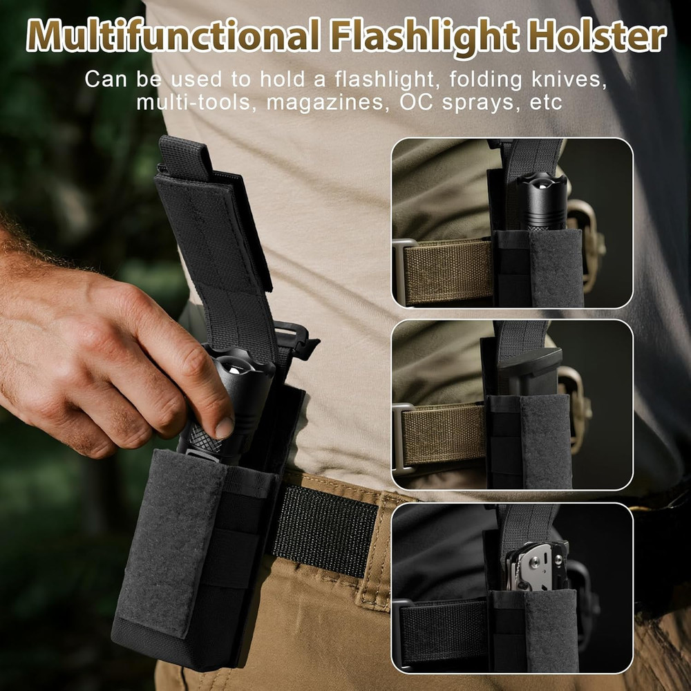 Tactical Flashlight Holster, Adjustable Flashlight Pouch Holder Molle Torch Carr