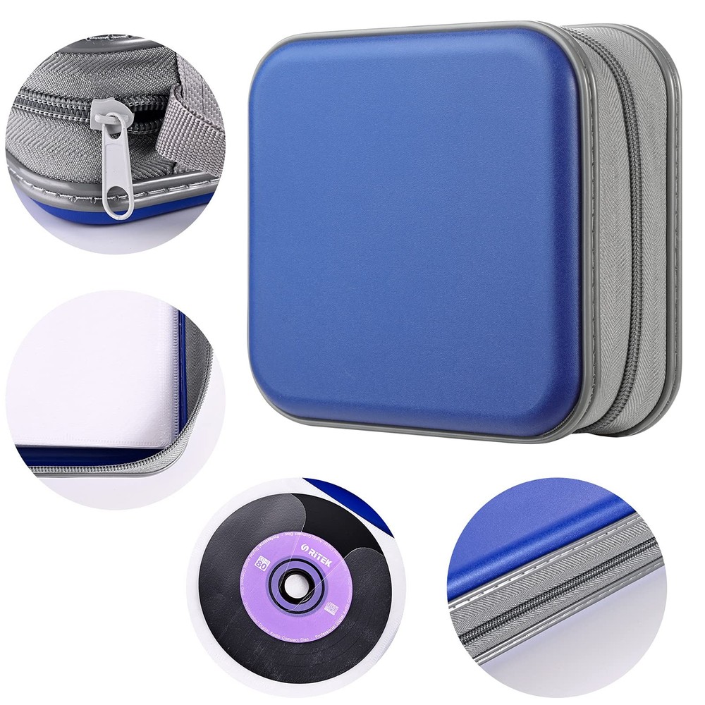 LIOVODE 48 Capacity CD/DVD Case, Portable CD Case Holder, 48 Capacity, Blue