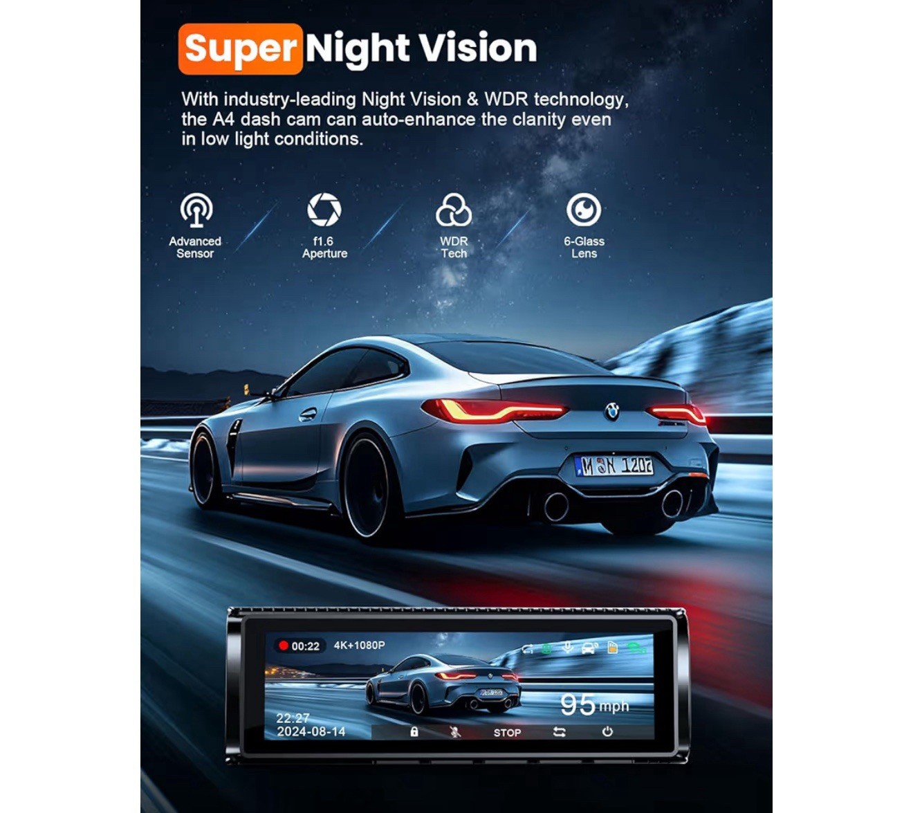 Affver 4K Dash Cam Front and Rear, Built-In 5G Wifi GPS, 64GB Card Included