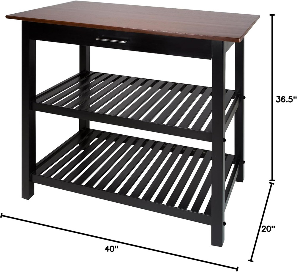 Kitchen Island with Solid American Hardwood Top, Walnut&Black