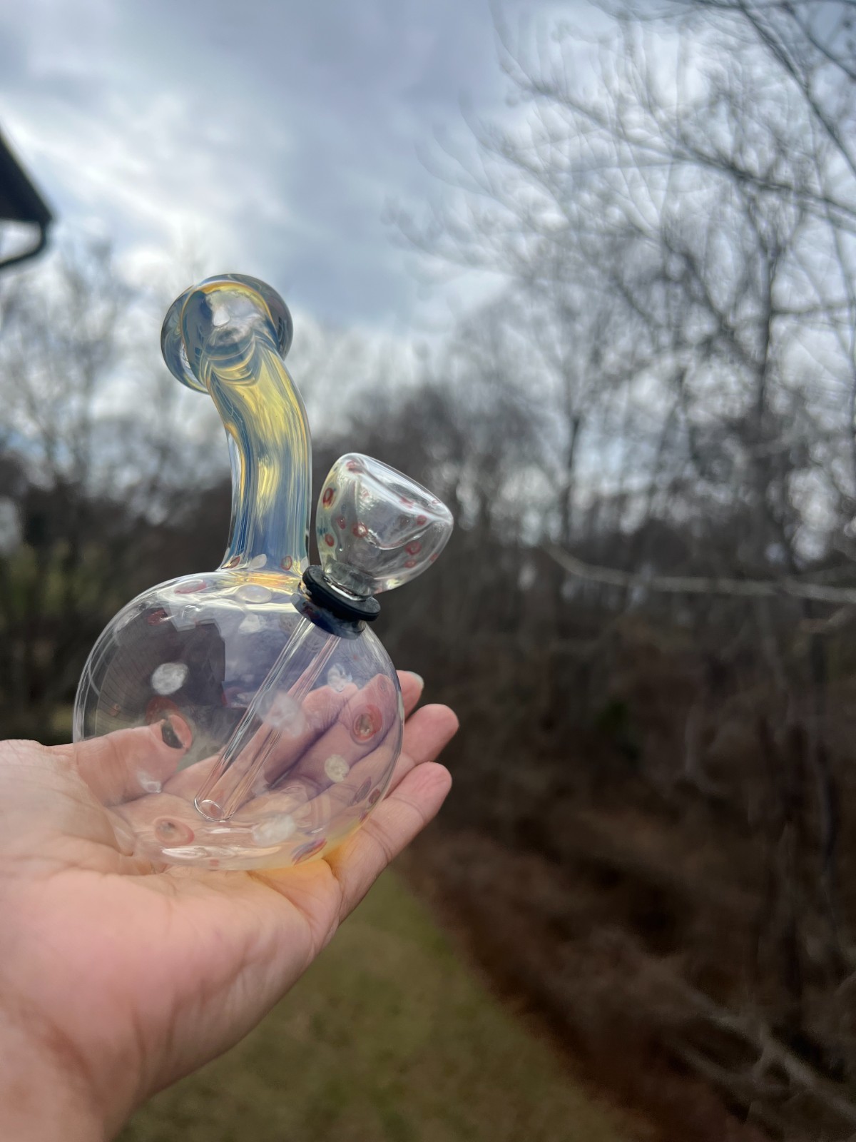 Cosmic Bubbler" — Iridescent Fumed Glass Water Pipe w/ Detachable Bowl bong