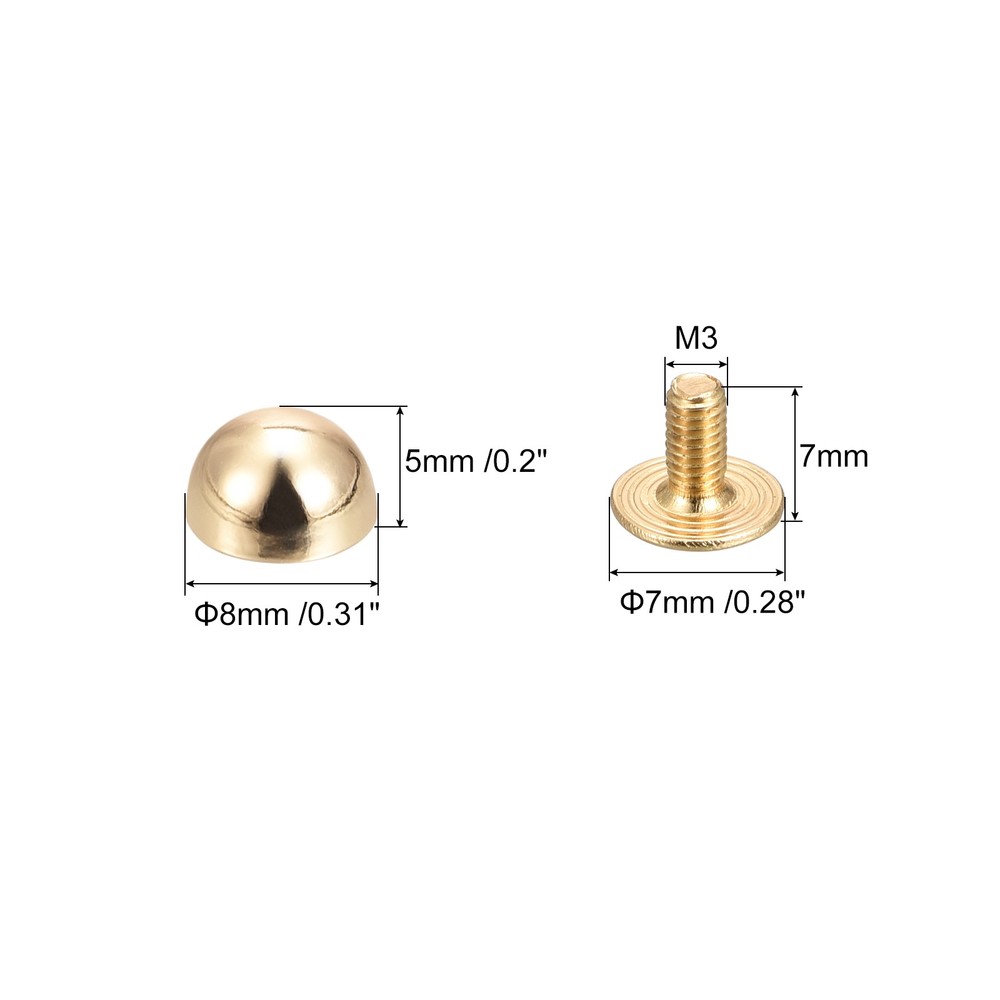 8x5mm Screw Back Rivets Solid Round Head Leather Studs Gold Tone 20 Sets