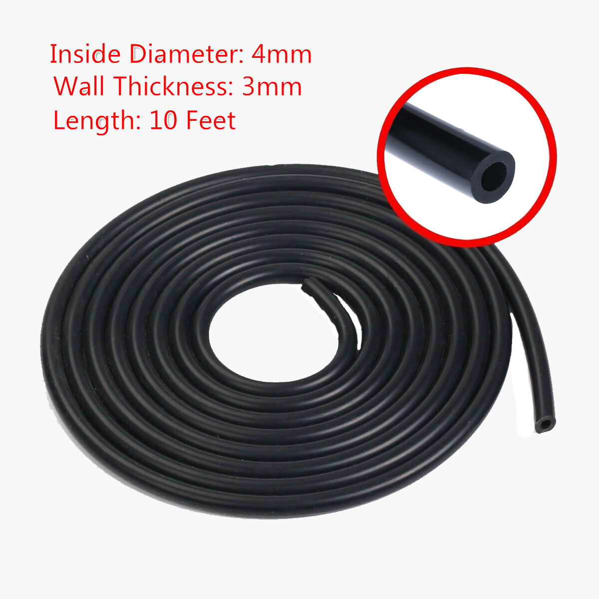 10FT ID 4mm 5/32" Universal Silicone Air Vacuum Hose /Line /Pipe /Tube Black