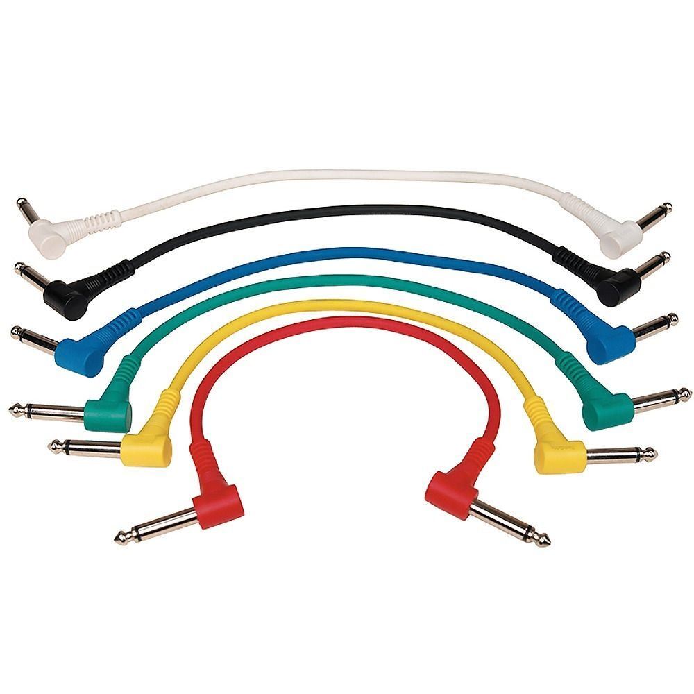 PERFEKTION 1/4" TO 1/4" TS 1' FT RIGHT ANGLE AUDIO PATCH CABLES, 6-PACK, COLORED