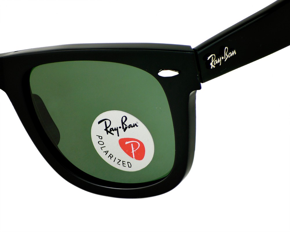 Ray-Ban RB2140 Original Wayfarer Black Frame Polarized Green Lens 50mm Unisex