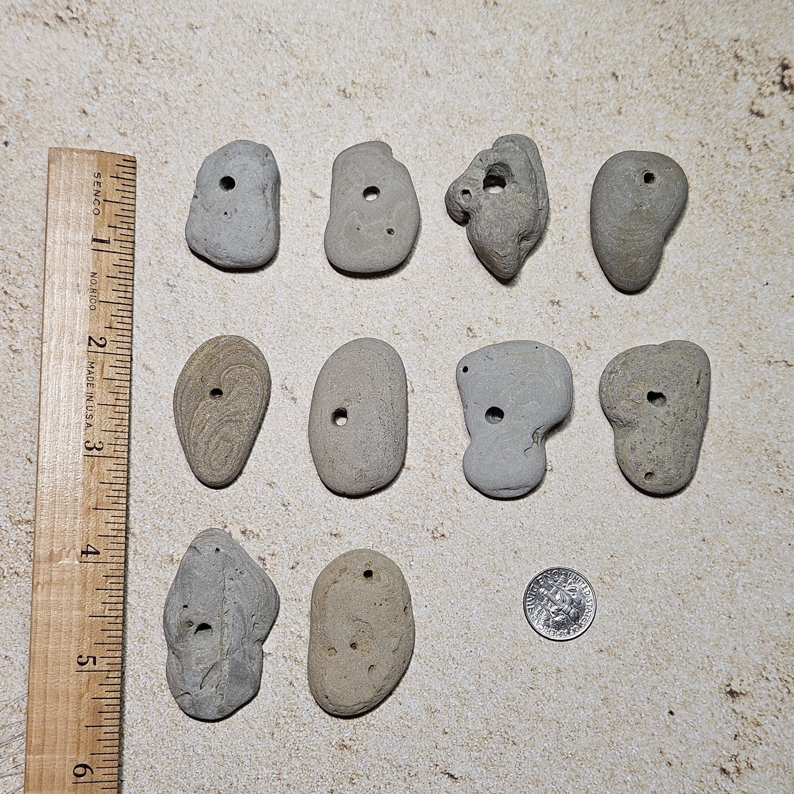 10 HOLEY HAG STONE NATURAL SURF TUMBLED BEACH ROCK WISHING GOOD LUCK FAIRY #1880