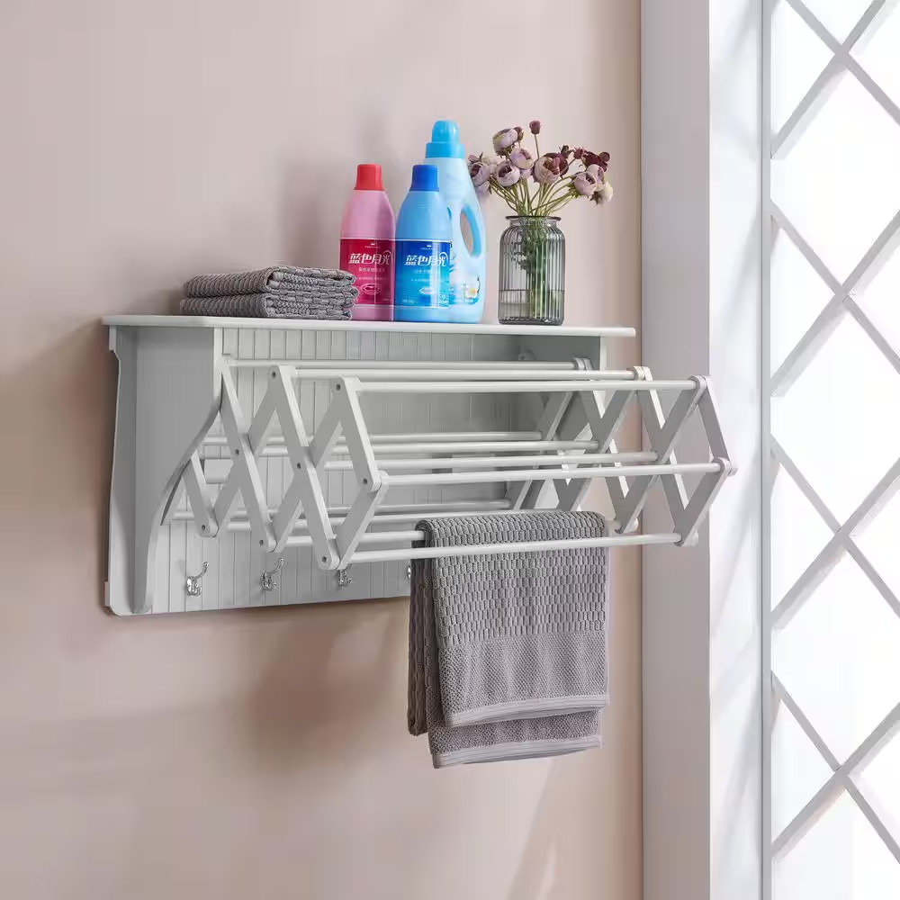 36 In. White Wall Retractable Accordion Drying Rack