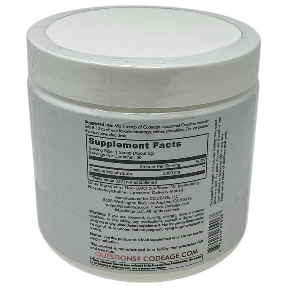Codeage Liposomal Creatine Powder, Unflavored, 5.29 oz 150g Codeage Exp 03/26