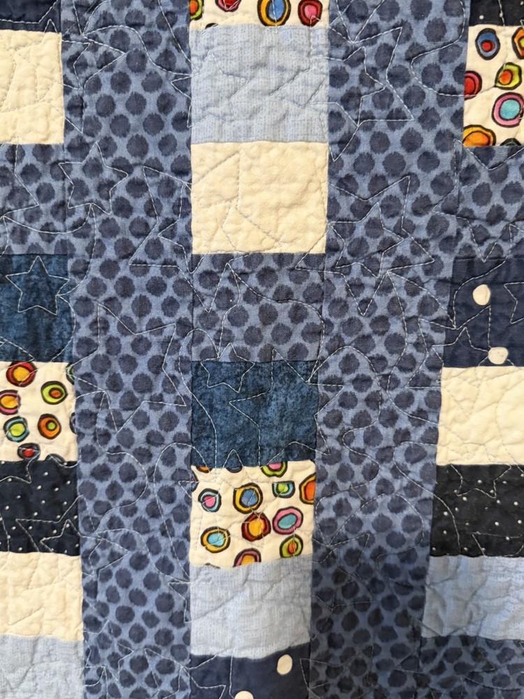 New Patchwork Quilt Throw Blanket Handmade Signed Reversible Stars 58”x42”