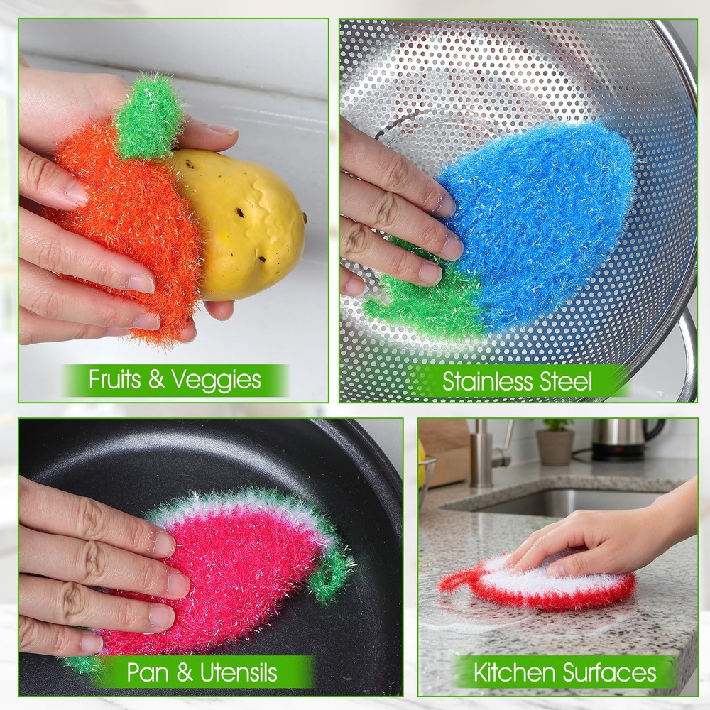 16pcs Fruit Dish Srubbies,Non Scratch Dishwashing Sponges,Double Layer Reusab...