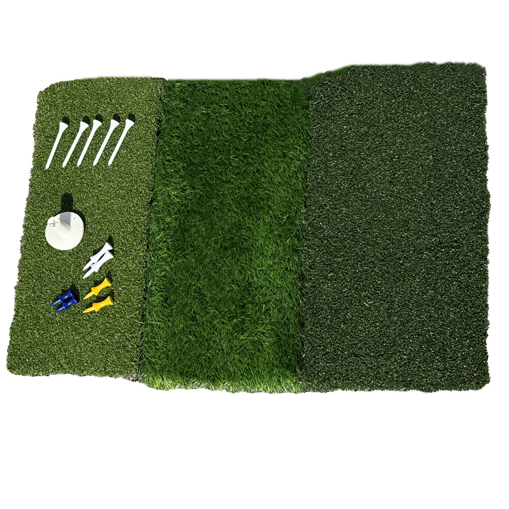 3-in-1 Golf Hitting Mat 24”x16” Tri-Turf Practice Turf Mat for Indoor & Outdoor