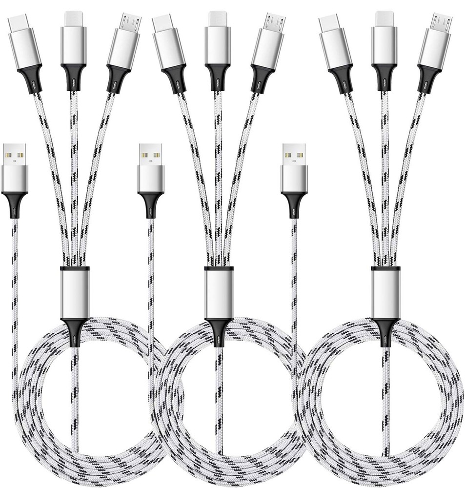 Multi Charging Cable, 5ft 3Pack Charger Cable Nylon Braided 5ft, Silver