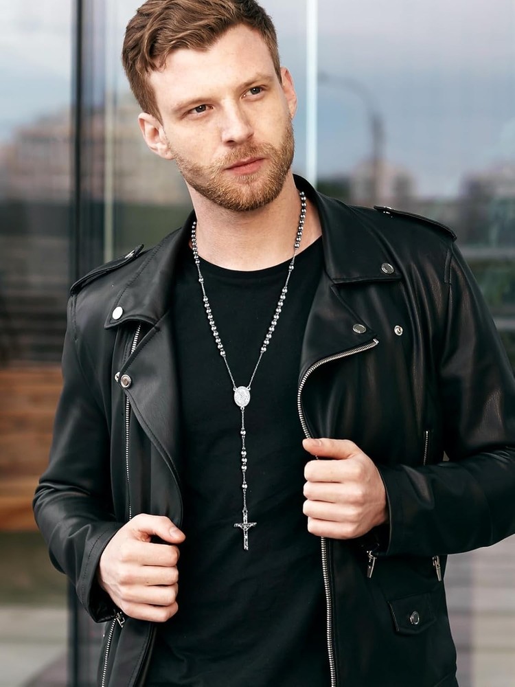 Rosary Beads Catholic Necklace for Men, St Michael/St Christopher/Virgin Mary Pr