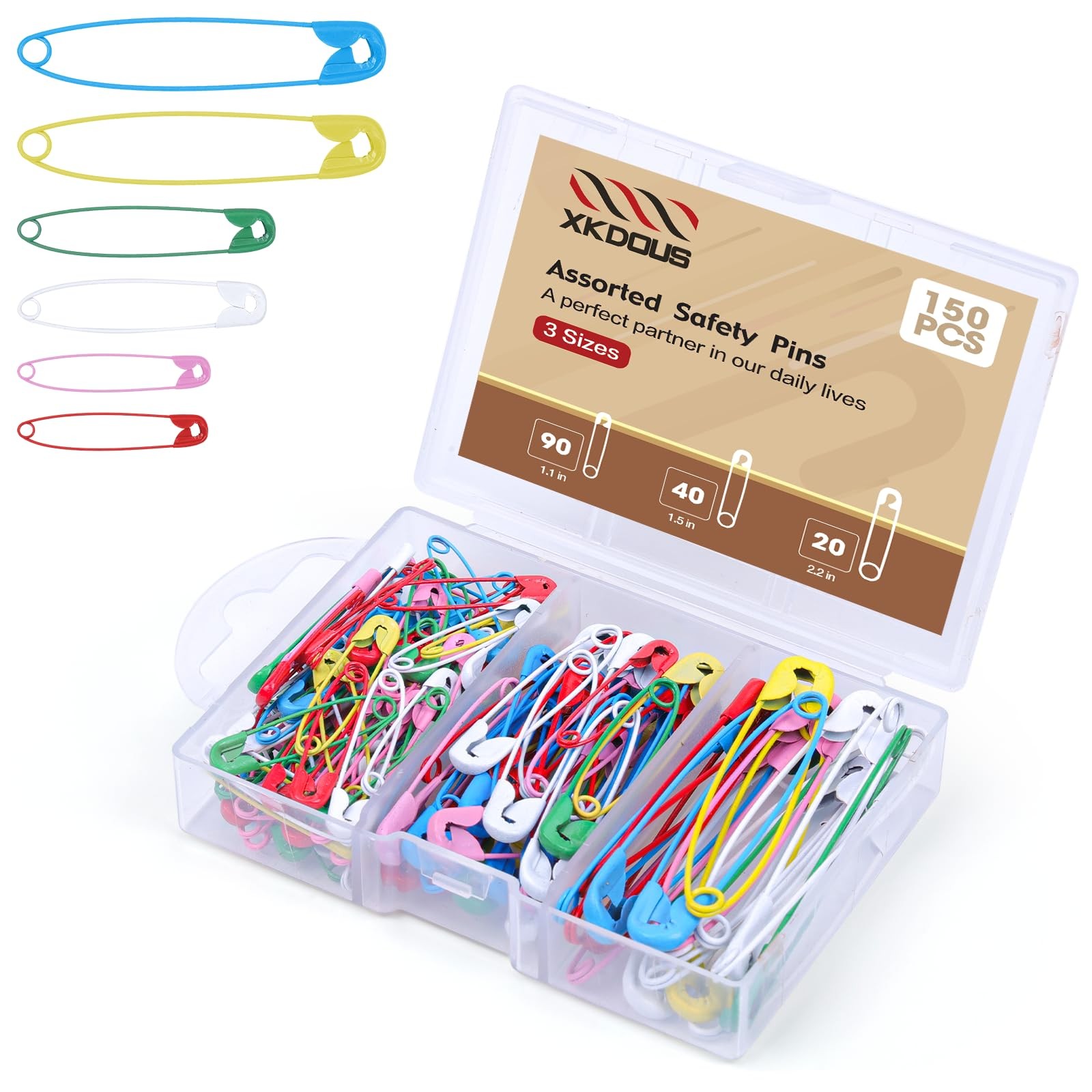 Safety Pins - 150 Pcs Assorted Sizes 6 Color Pins Bulk - Small  Large Heavy D...