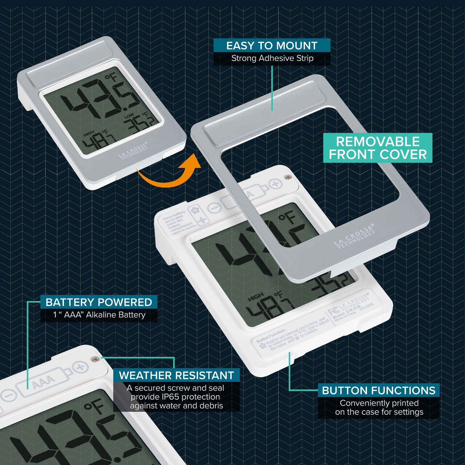 314-519 La Crosse Technology Digital Window Thermometer with Daily Records
