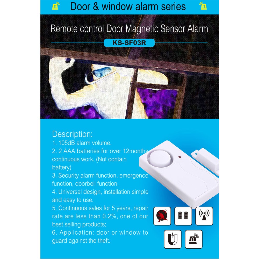 Window Door Magnetic Sensor Alarm with Wireless Remote Control 105dB Super Loud