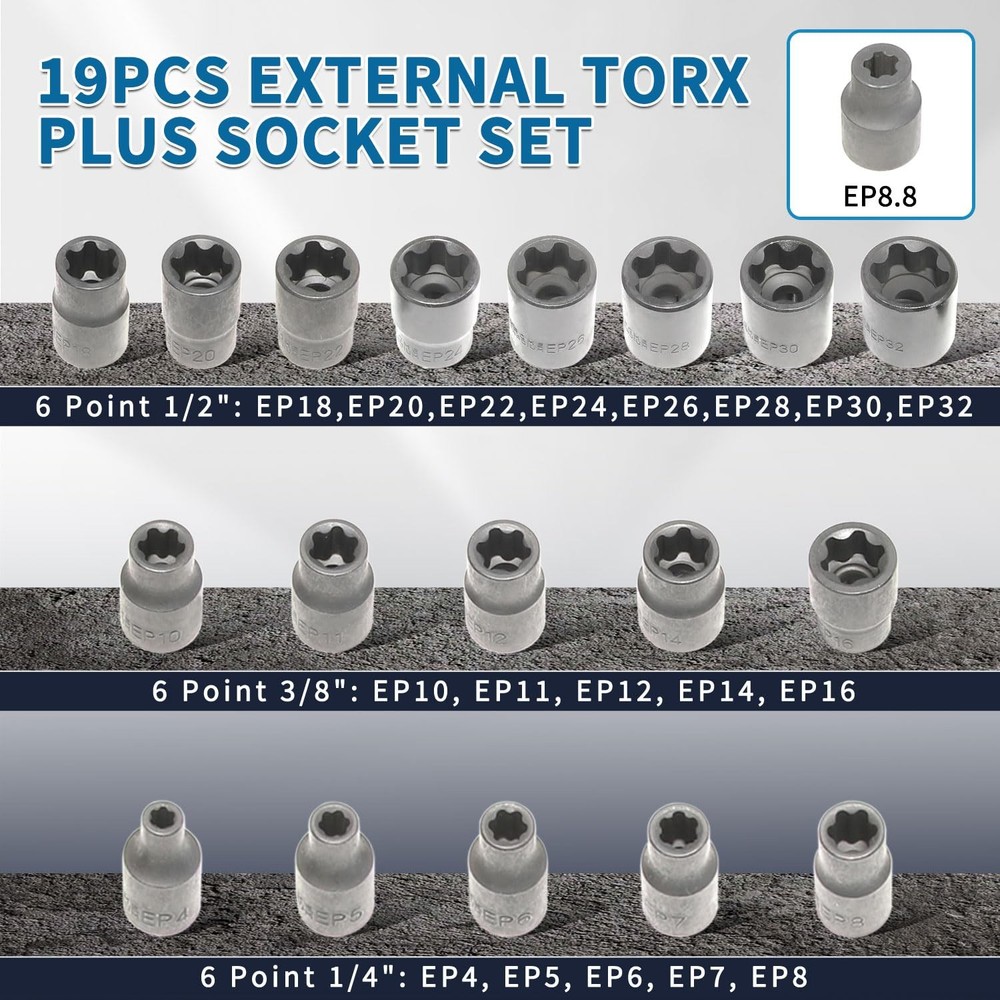 External Torx Plus Socket Set 6 Point EP Socket EP4, EP5, EP6, EP7, EP8, EP10...