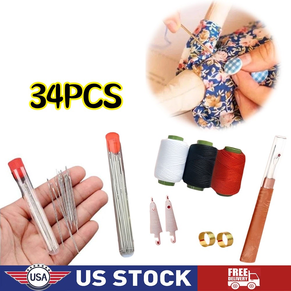 34PCS Sewing Tool Set,Needles Thread Hand Repair Tool,Portable Sewing Kit