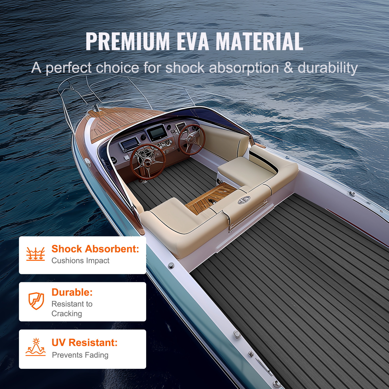 VEVOR Boat Flooring EVA Foam Boat Decking 94.5" x 17.7" Self-Adhesive Flooring