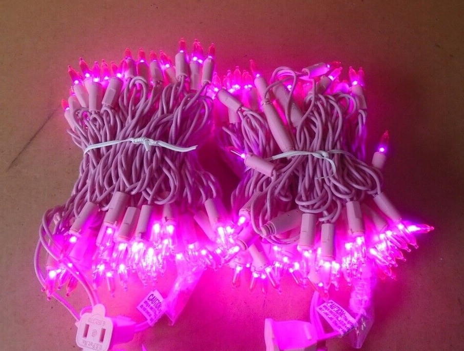 YULETIME Commercial Grade Pink LED String Lights Pink Wire (2-boxes)