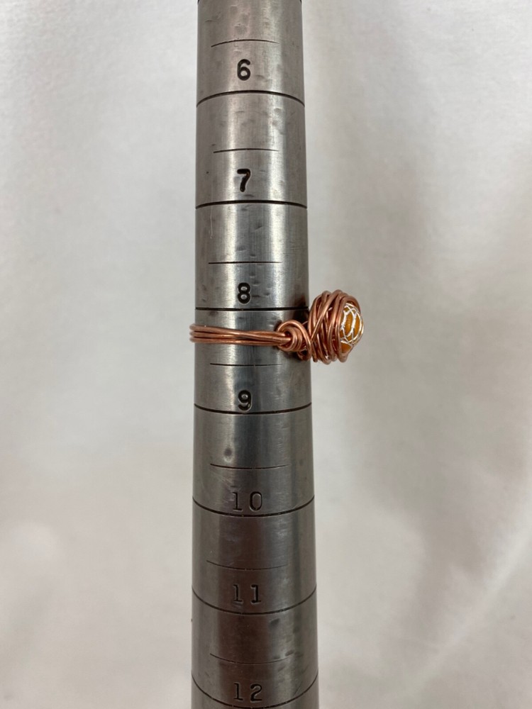 Handmade ~ Copper Wire Wrap ~ Glass Bead Ring Size 8 1/4 #232