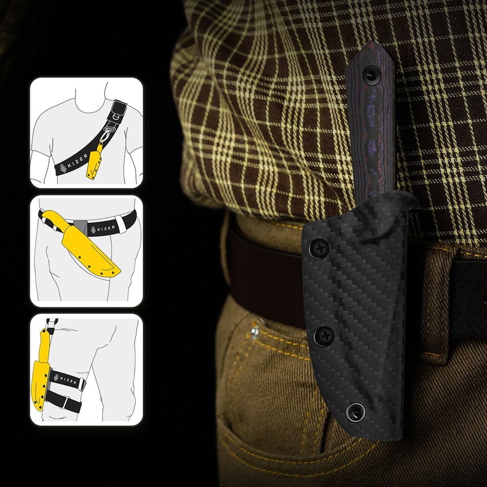 Kizer Mini Harpoon Drop Point Fixed Knife S45VN Blade Fat Carbon Handle + Sheath