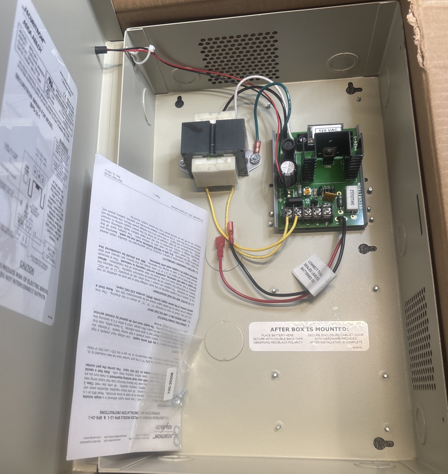 NIB Securitron BPS-24-1 Power Supply, 24VDC 1A, w/ Enclosure, Regulated,Filtered