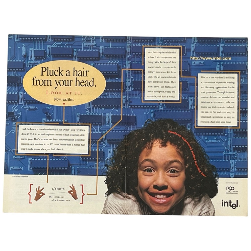 Intel 2 Page PRINT AD Microprocessor Technology Pluck A Hair From Your Head