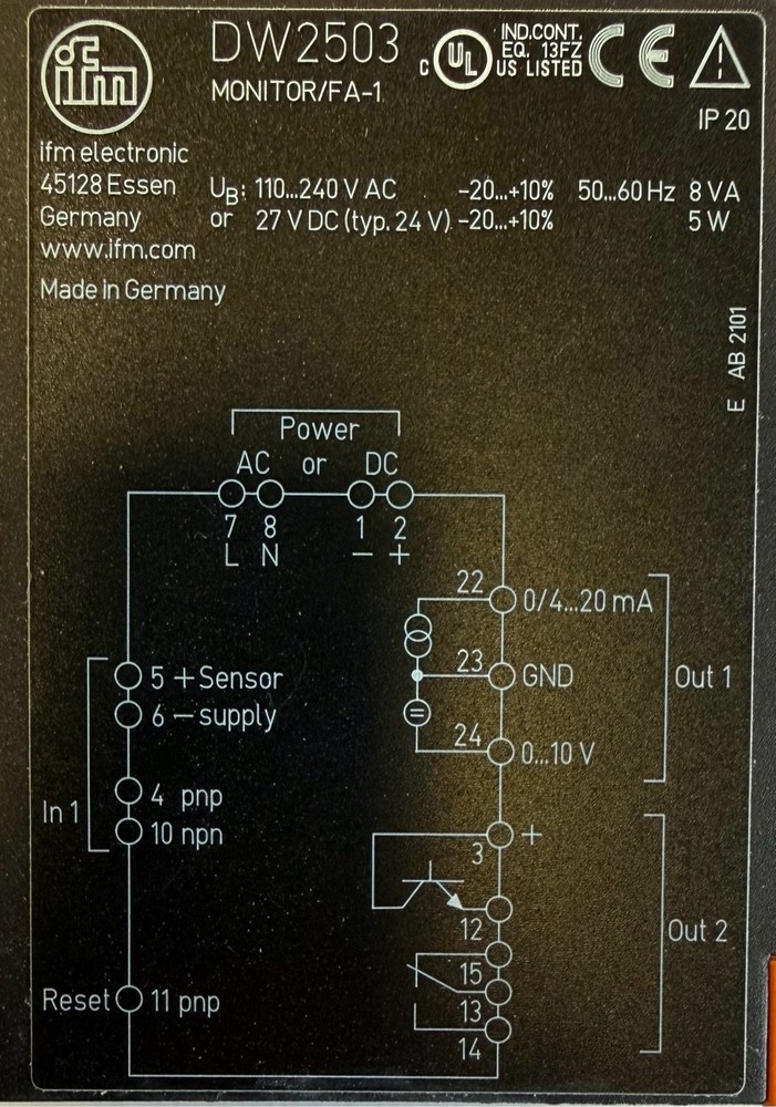 IFM Electronic Programmable Frequency-Current Converter / DW2503 / BNIB