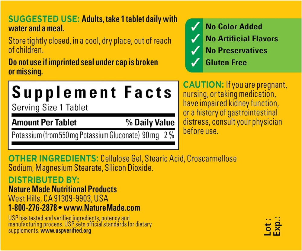 Potassium Gluconate 550Mg, 100 Tablets