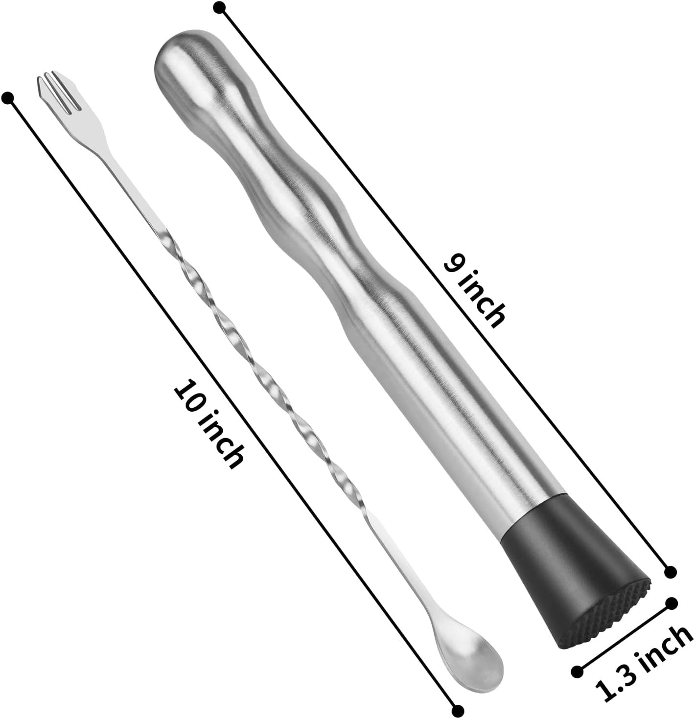Muddler for Cocktails Bar Spoon - Vaincre 2PCS 9" and 10” Silver