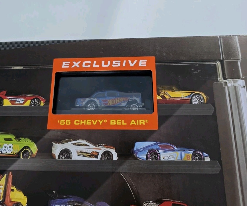 HOT WHEELS DISPLAY CASE with EXCLUSIVE ‘55 CHEVY BEL AIR GASSER NEW AND SEALED