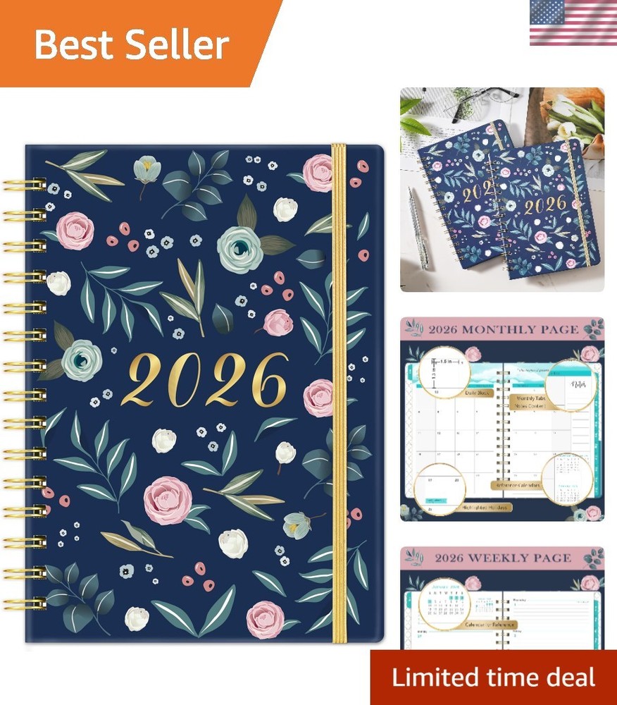 Portable Floral Planner 2026: Ample Writing Space with Elastic Closure Strap