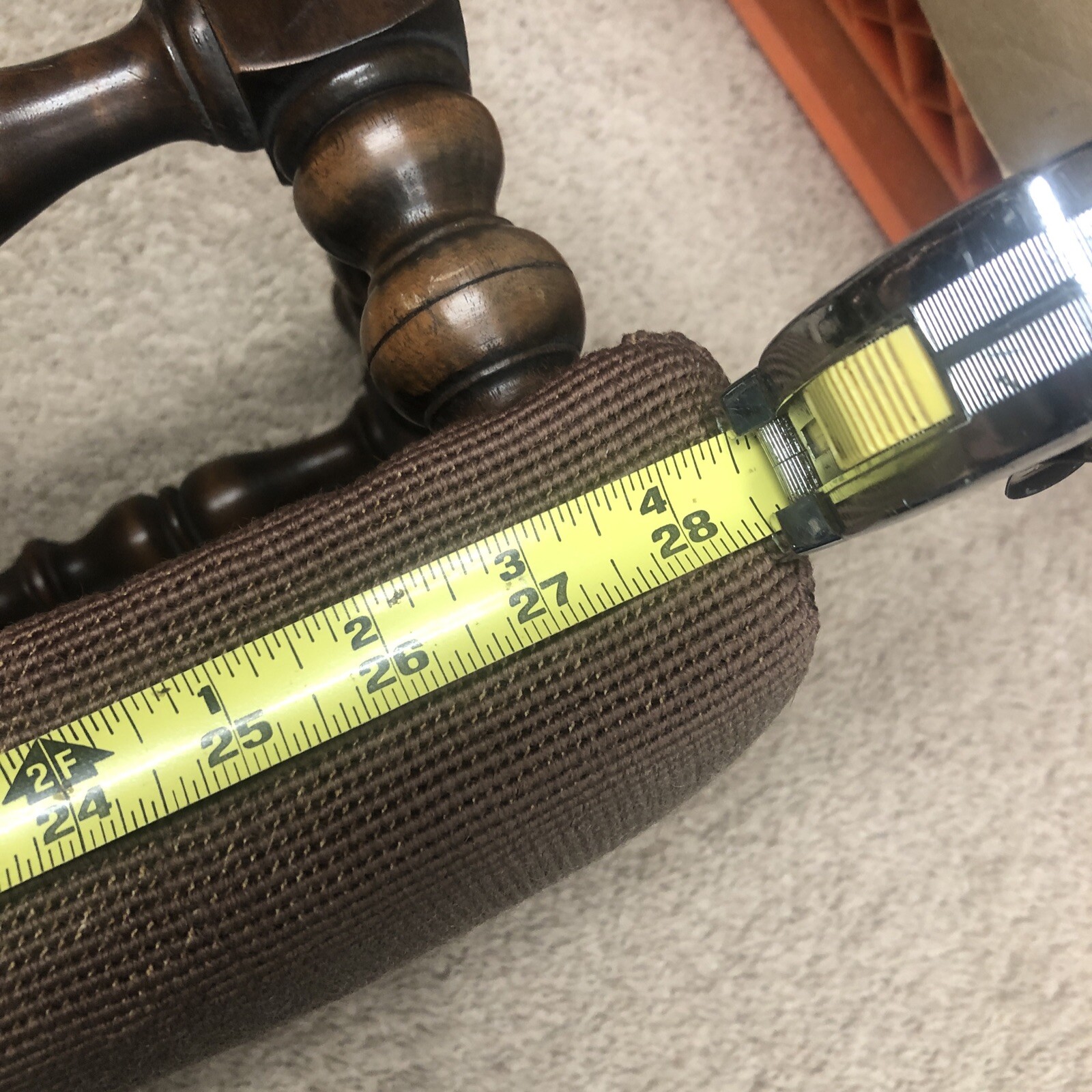 Antique Wood KITTENGER Footstool Ottoman Embroidered Needlepoint Flowers Rare