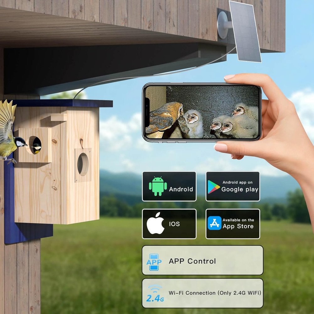Birdhouse Camera with Solar Powered, HD Vision Camera Watch Bird Nesting & Hatch