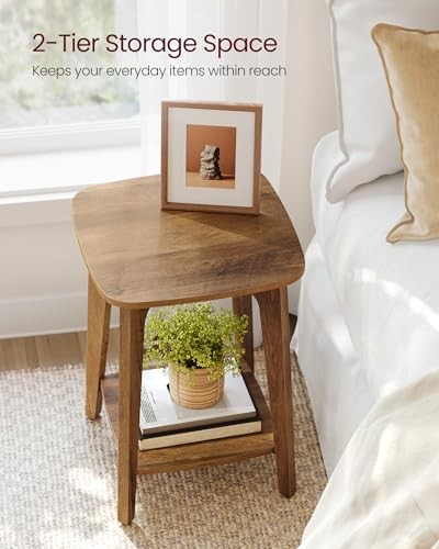 MAEZO Collection - Side Table, 2-Tier Small Square End Table, Honey Brown