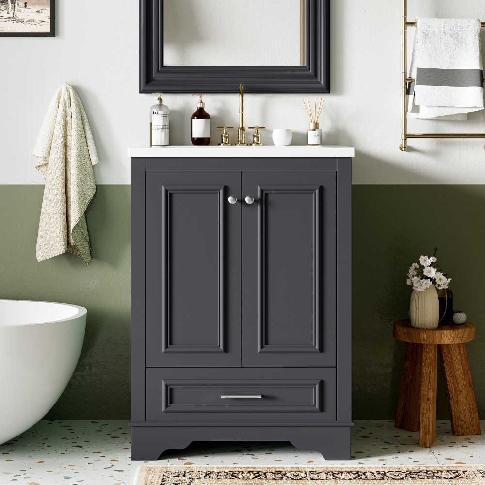 Bathroom Vanity W Ceramic Sink Combo Silver Handles