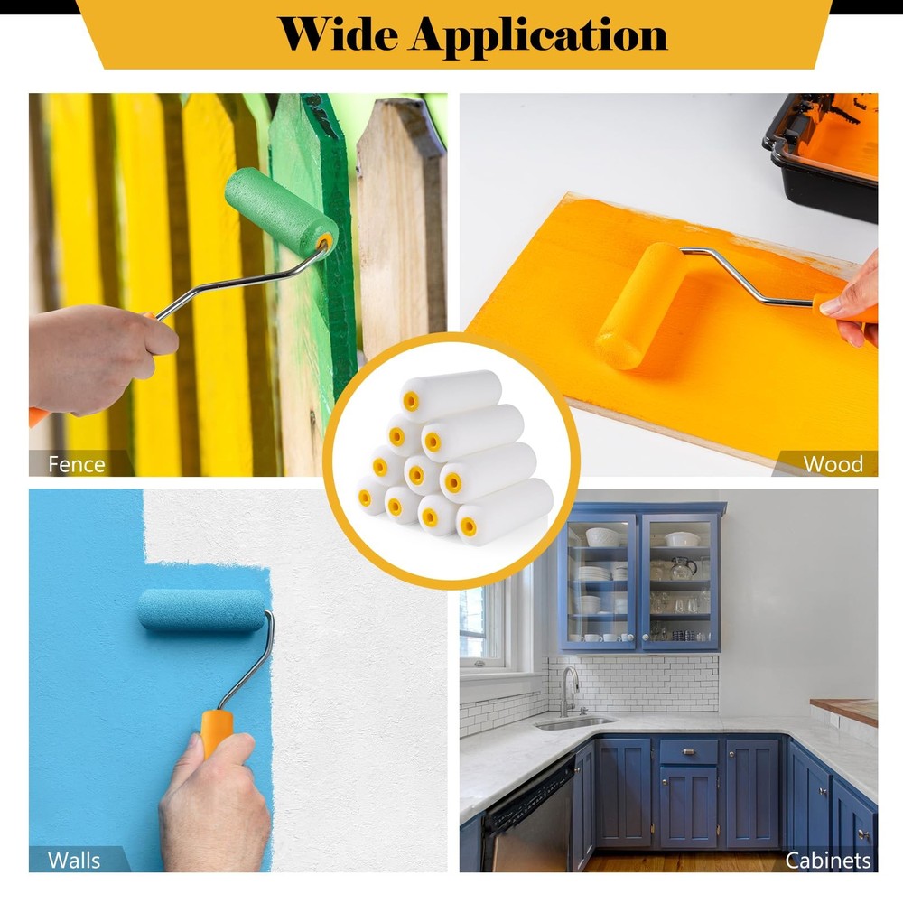 Foam Paint Rollers, 10 Pack 4 Inch Paint Rollers, Mini Paint Roller, High Absorp