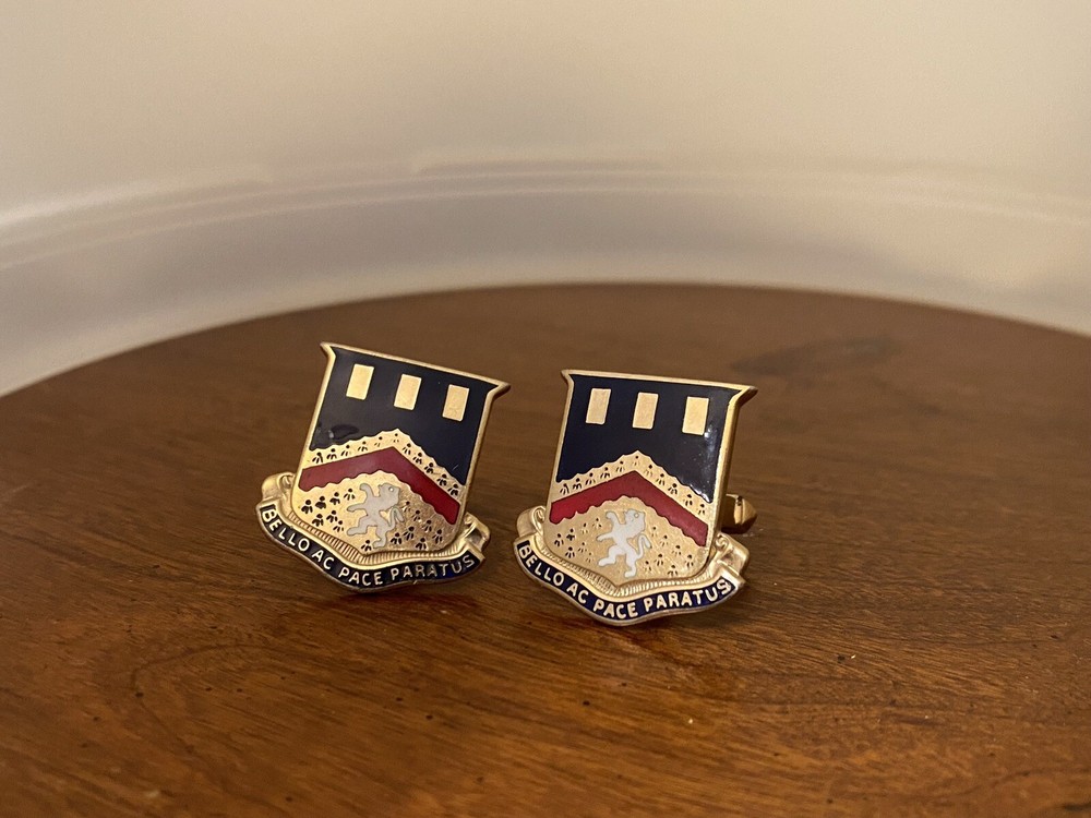 WWII 112th Engineer BN Bello AC Pace Paratus DI Unit Cufflinks Set by Swank
