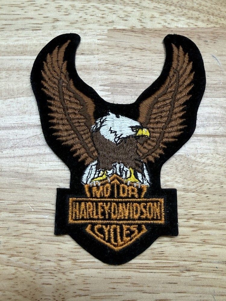 Harley Davidson Eagle Spread Wings Motorcycle Patch Orange/Brown 5” X 4” NOS