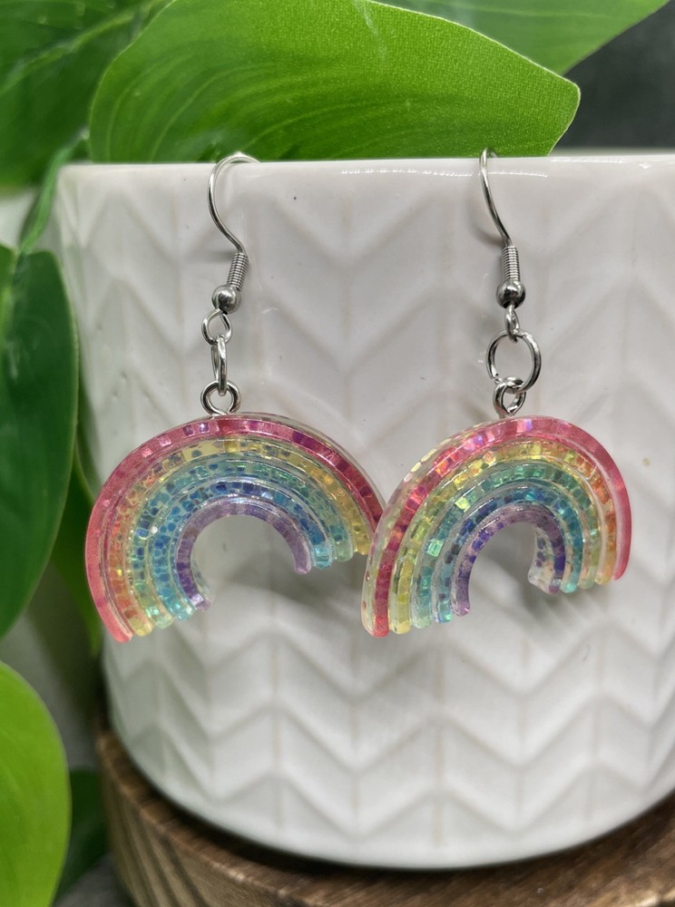 2” Earring Set Silver-tone Boho Dangle Drop New Free Ship Rainbow B7391