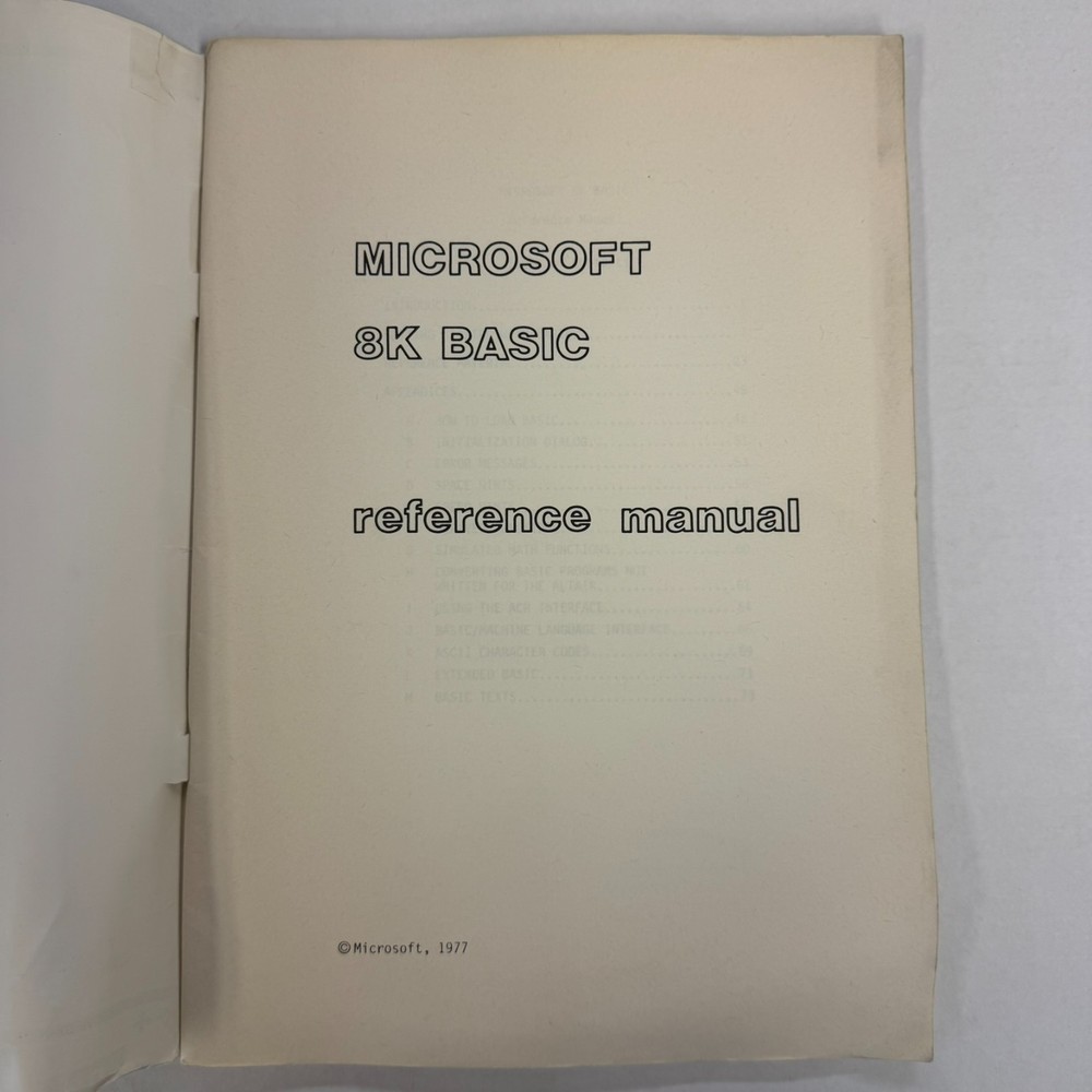 Vintage & Rare Microsoft BASIC 8k Reference Manual Book 1977/79 ALTAIR 8800 MITS