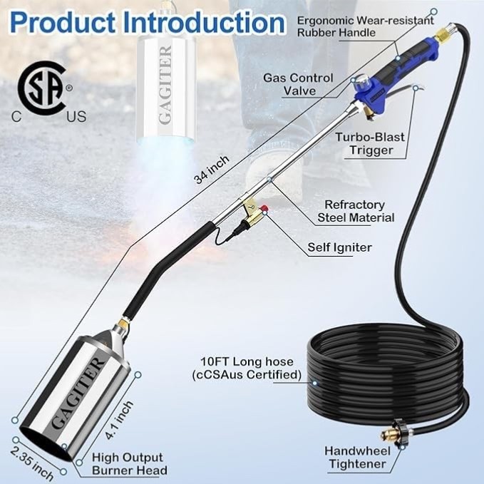 GAGITER Weed Torch Propane Burner, Blow Torch,180,000 BTU Propane Torch,Gas Vapo