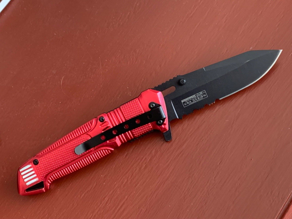 Tac-Force Red Firefighter Assisted Open Knife LED Light EDC NEW.