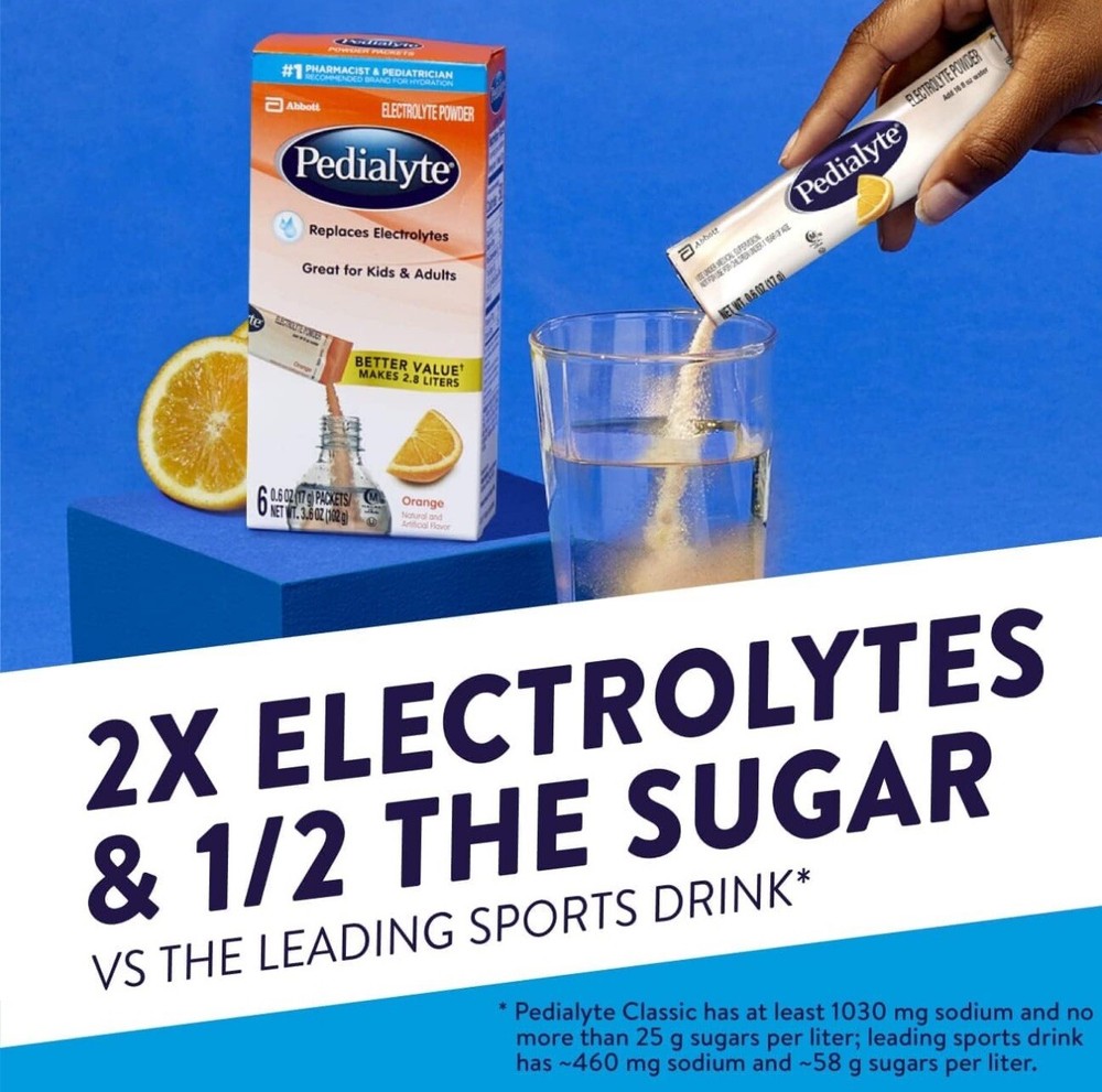 Pedialyte Electrolyte Powder Packets, Orange, Hydration Drink (100) Packets
