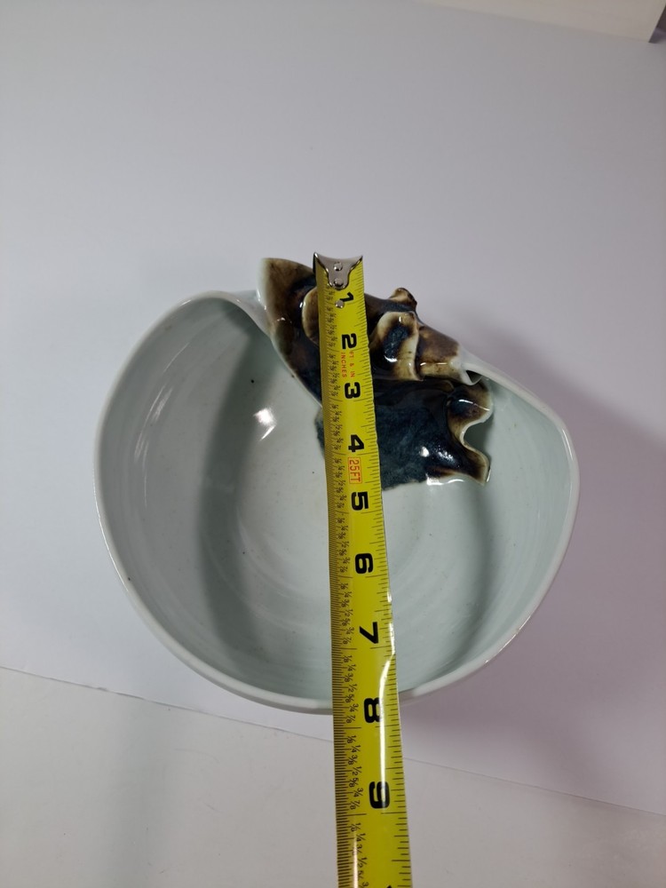 Handmade Signed Abstract Bowl Light Blue Multicolor