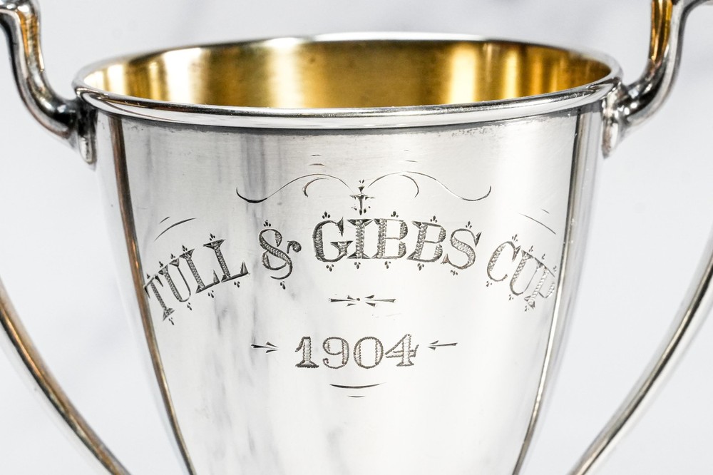 Gleaming Double Handle Antique Sterling Silver Small Trophy Cup