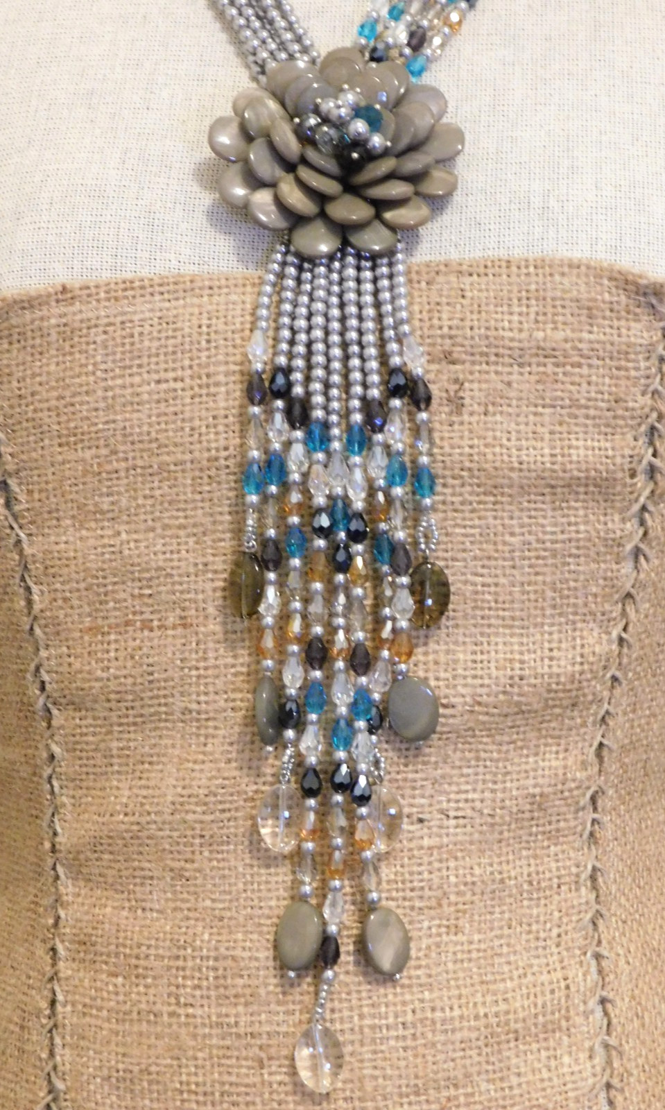 Vintage JOAN RIVERS Smoky Gray Starlet Floral Bead Statement Necklace